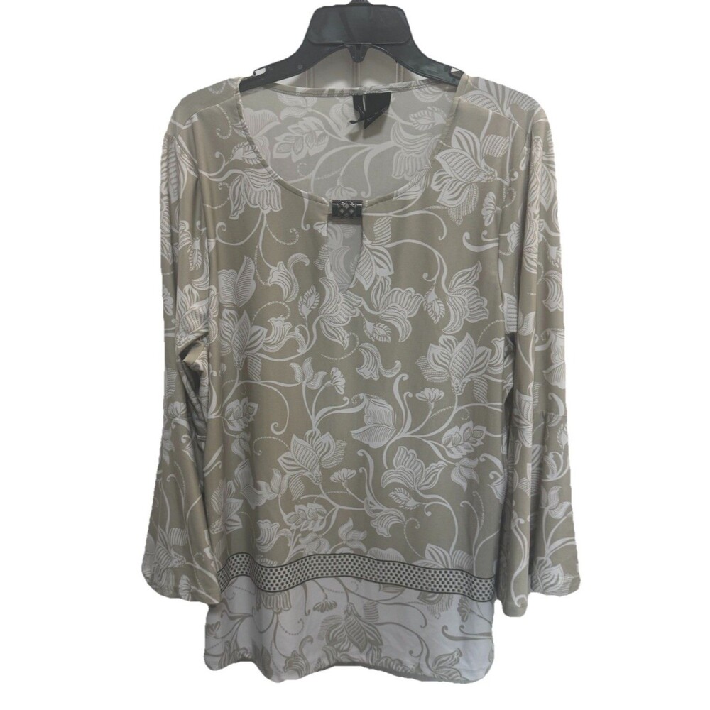 New Directions Beige White Blouse XLarge
